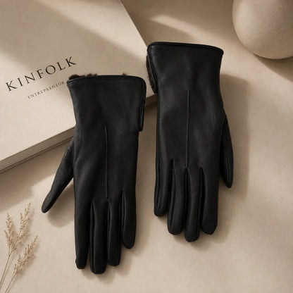 Guantes de Cuero Mía Negro con Piel de Nutria | Elegancia y Abrigo