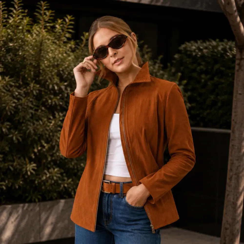 Chaqueta Reversible Habano de Cabrito | Sara | Gamuza y Cuero Premium