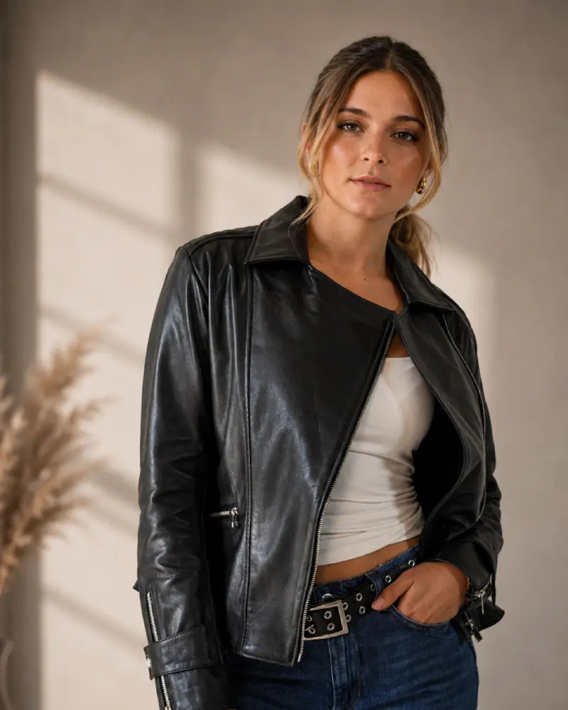 Chaqueta Biker de Cuero Premium Mujer | Eugenia