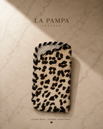 Estuche de Anteojos de Cuero con Pelo Animal Print