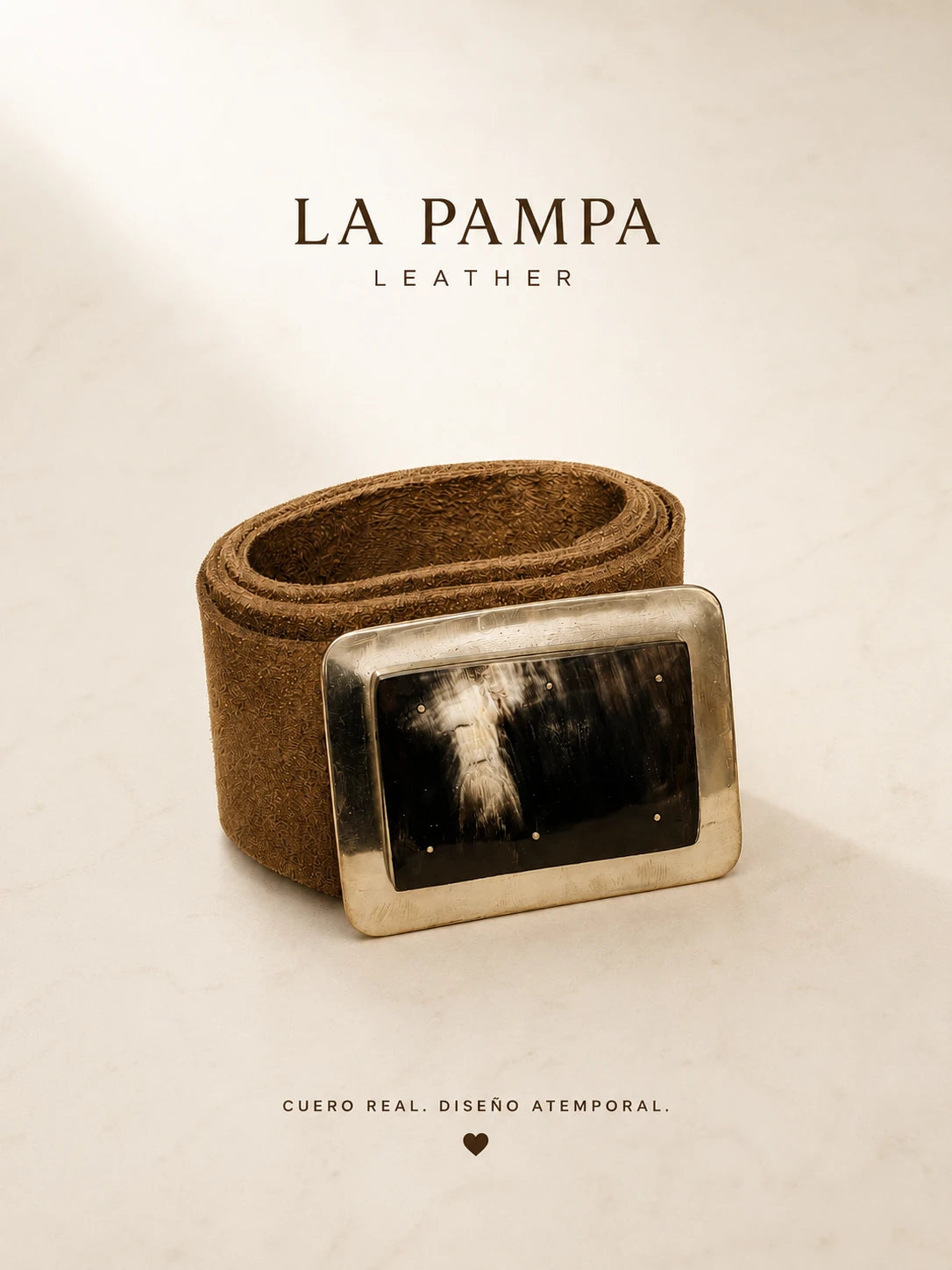 Cinturón de Gamuza con Hebilla de Asta y Alpaca