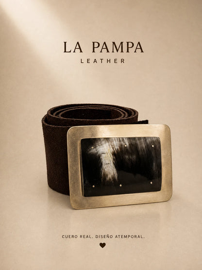 Cinturón de Gamuza con Hebilla de Asta y Alpaca