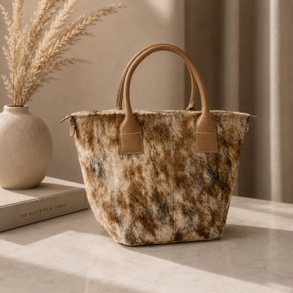 Cartera Milagros de Cuero con Pelo Beige | La Pampa Leather Chile