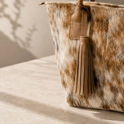 Cartera Milagros de Cuero con Pelo Beige | La Pampa Leather Chile