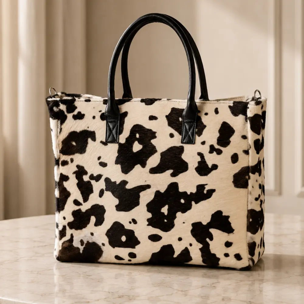 Cartera Milagros Tote Blanco y Negro de Cuero y Pelo Natural I La Pampa Leather