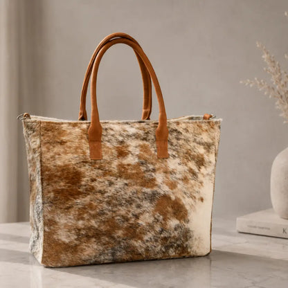 Cartera Milagros Tote Beige de Cuero y Pelo Natural | La Pampa Leather