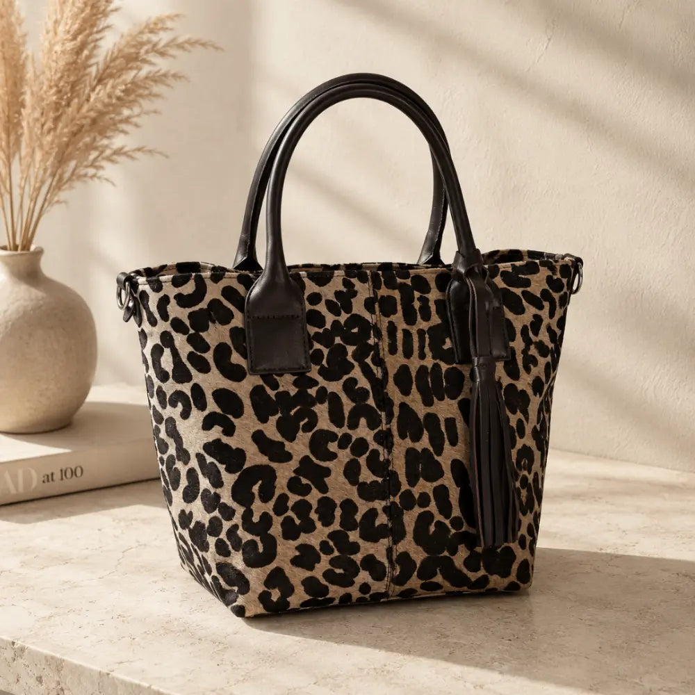 Cartera Milagros de Cuero con Pelo Animal Print | La Pampa Leather Chile