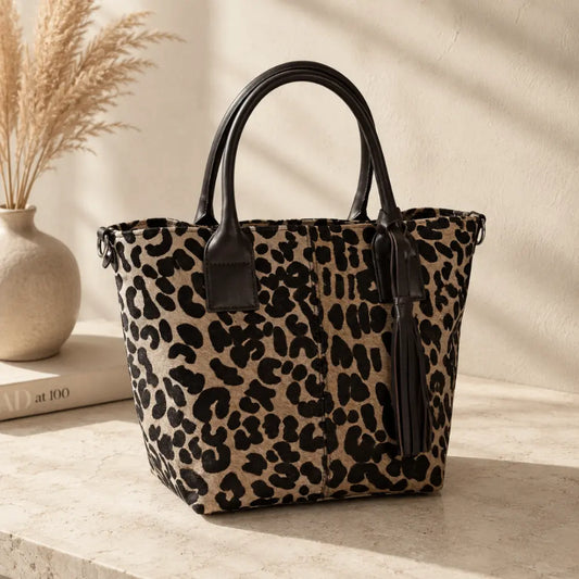 Cartera Milagros de Cuero con Pelo Animal Print | La Pampa Leather Chile